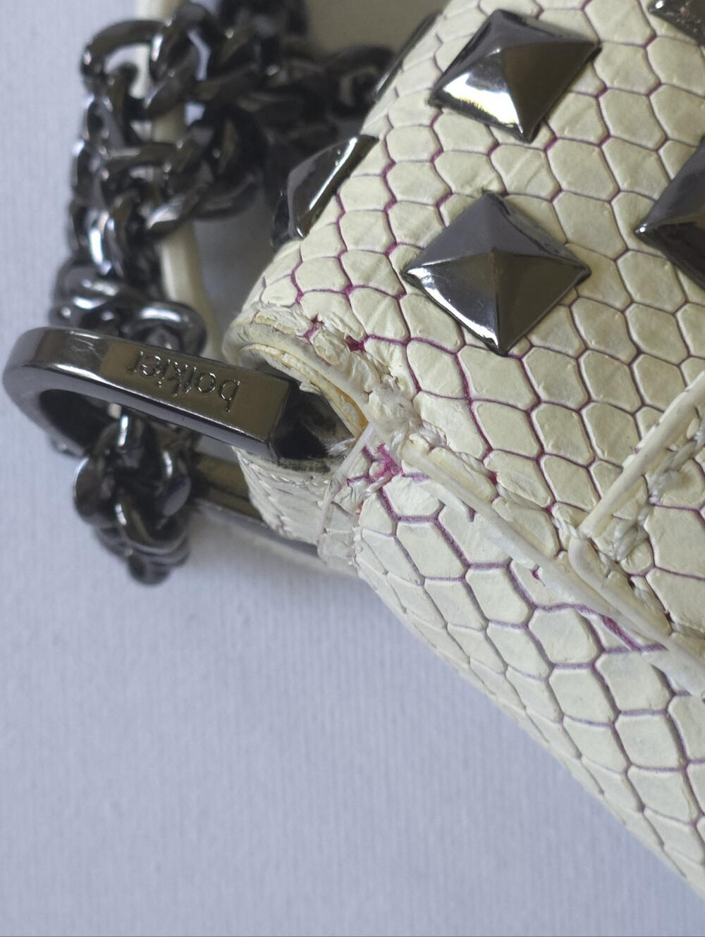 Coco Rocha x Botkier Holiday 2015 Cream Snakeskin Studded Crossbody Chain Clutch - Picture 5 of 12